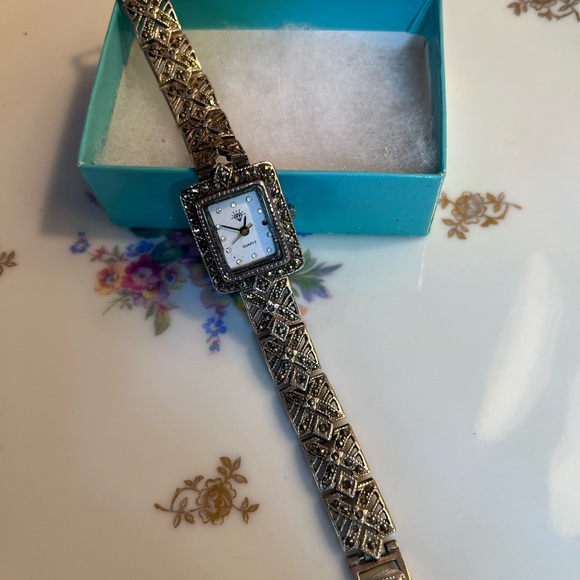 Vintage Sterling Silver Marcasite Watch - Picture 1 of 4